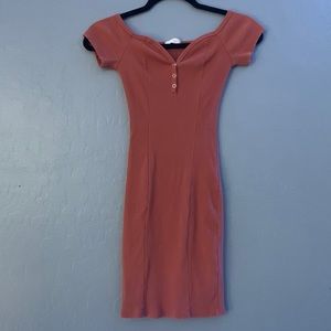 Burnt orange bodycon three button up dress